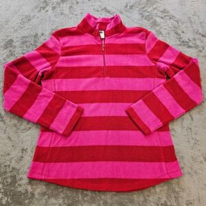 Gap Womens Pink Red Striped Fleece Quarter Zip Pullover Mock Neck Small